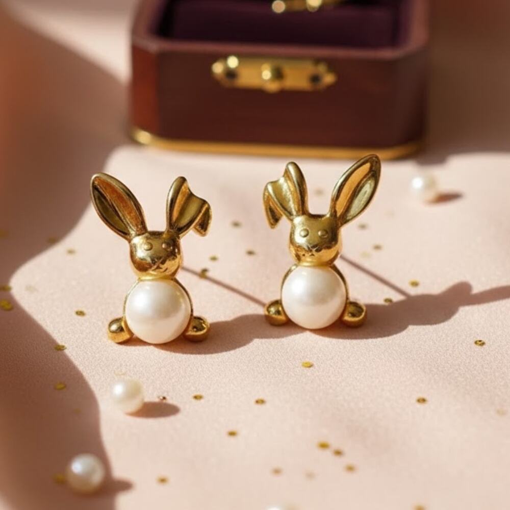 Vintage Avon Faux Pearl Bunny Clip-On Earrings